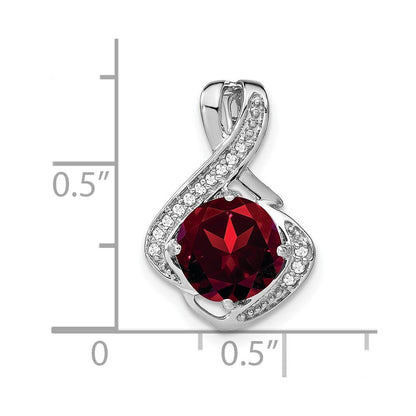 14K Weißgold Anhänger mit Granat und echtem Diamant