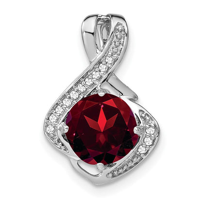14K Weißgold Anhänger mit Granat und echtem Diamant