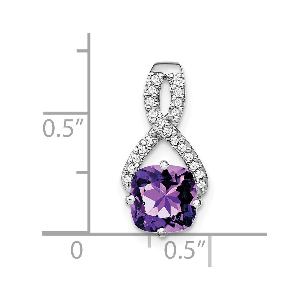 14K Weißgold Anhänger mit Kissenschliff-Amethyst und echten Diamanten