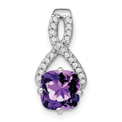 14K Weißgold Anhänger mit Kissenschliff-Amethyst und echten Diamanten