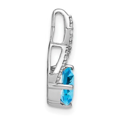 14K Weißgold Anhänger mit Kissenschliff-Blautopas und echten Diamanten