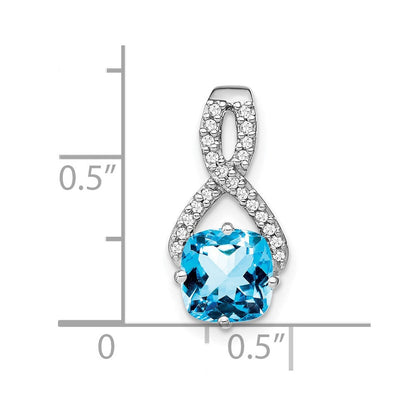 14K Weißgold Anhänger mit Kissenschliff-Blautopas und echten Diamanten