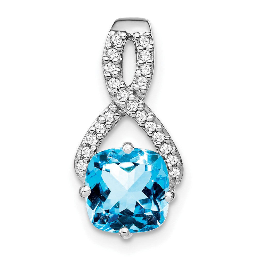 14K Weißgold Anhänger mit Kissenschliff-Blautopas und echten Diamanten