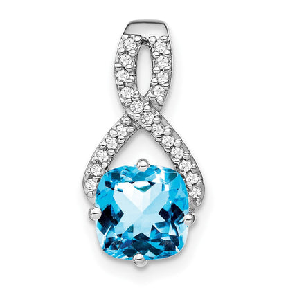 14K Weißgold Anhänger mit Kissenschliff-Blautopas und echten Diamanten