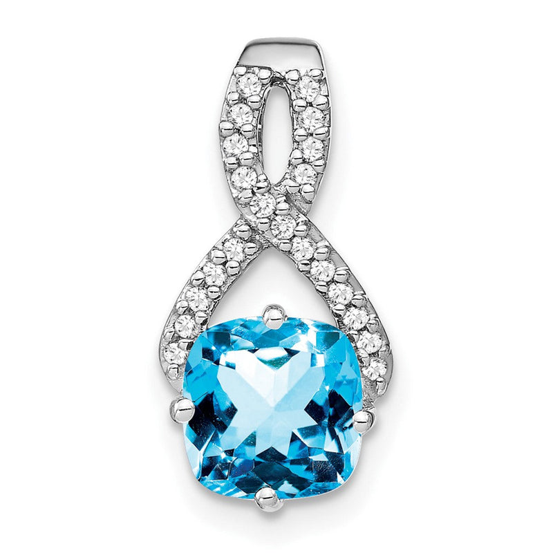 14K Weißgold Anhänger mit Kissenschliff-Blautopas und echten Diamanten