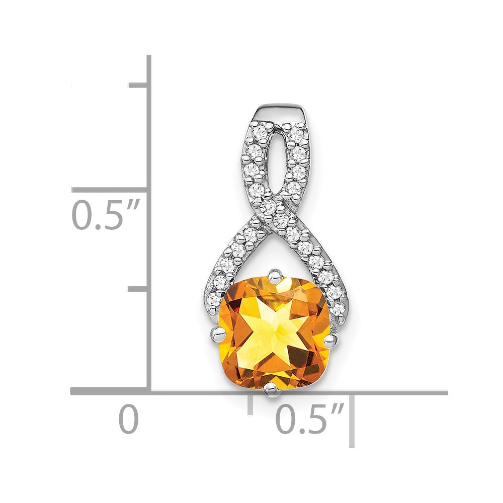 14K Weißgold Anhänger mit Citrin im Kissenschliff und echten Diamanten