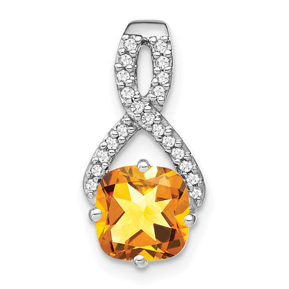 14K Weißgold Anhänger mit Citrin im Kissenschliff und echten Diamanten