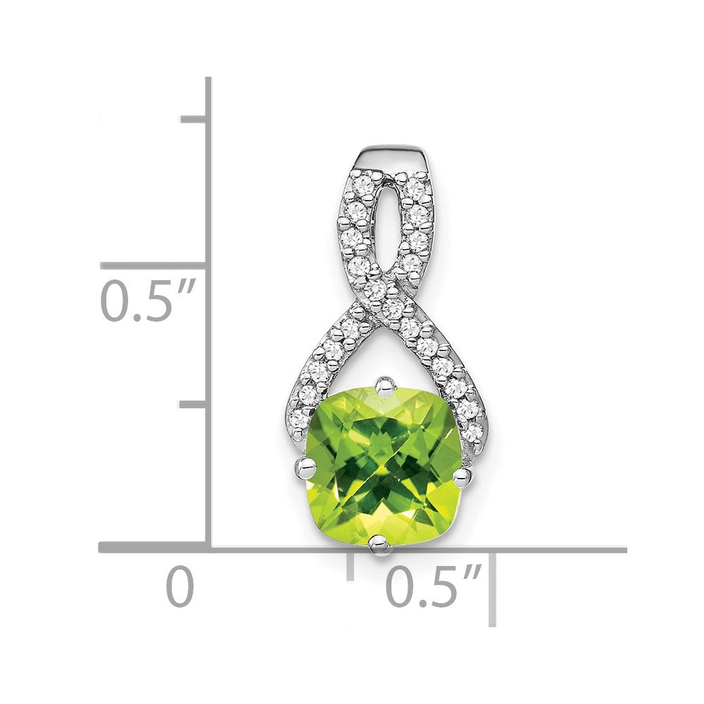 14K Weißgold Kissenschliff-Anhänger mit Peridot und echten Diamanten