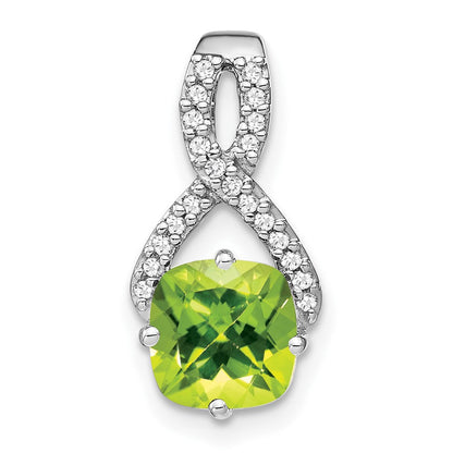 14K Weißgold Kissenschliff-Anhänger mit Peridot und echten Diamanten