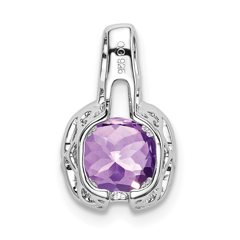 14K Weißgold Anhänger mit Amethyst im Kissenschliff und echten Diamanten