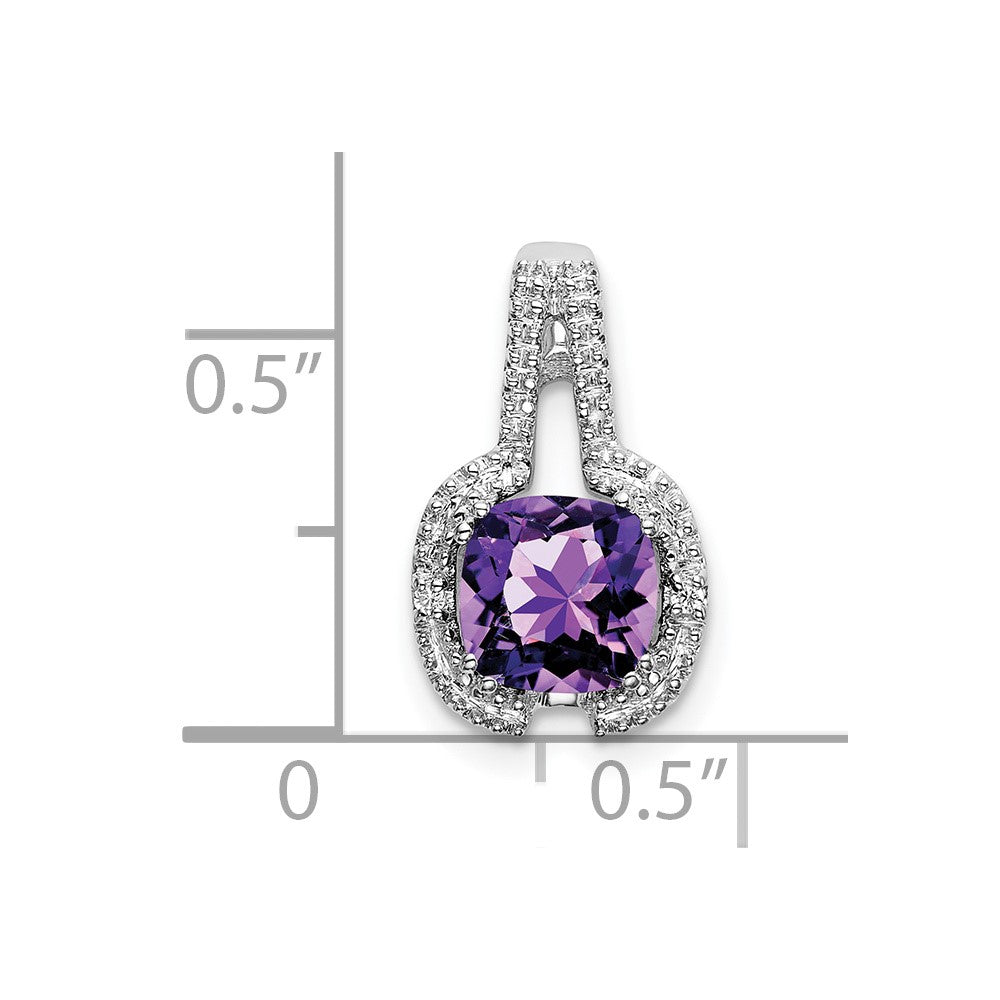14K Weißgold Anhänger mit Amethyst im Kissenschliff und echten Diamanten