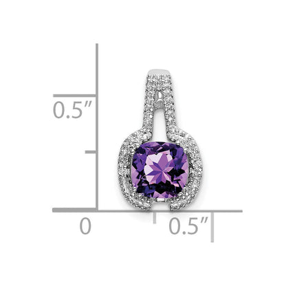 14K Weißgold Anhänger mit Amethyst im Kissenschliff und echten Diamanten
