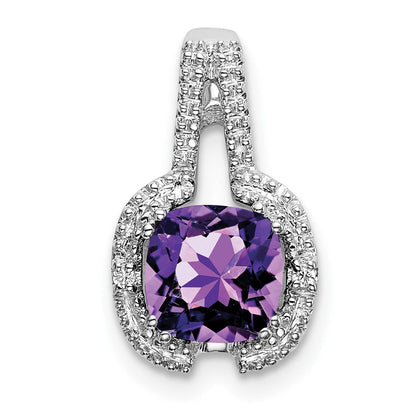 14K Weißgold Anhänger mit Amethyst im Kissenschliff und echten Diamanten