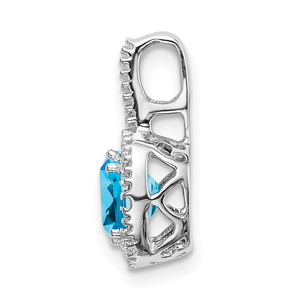 14K Weißgold Kissenschliff-Anhänger mit blauem Topas und echten Diamanten
