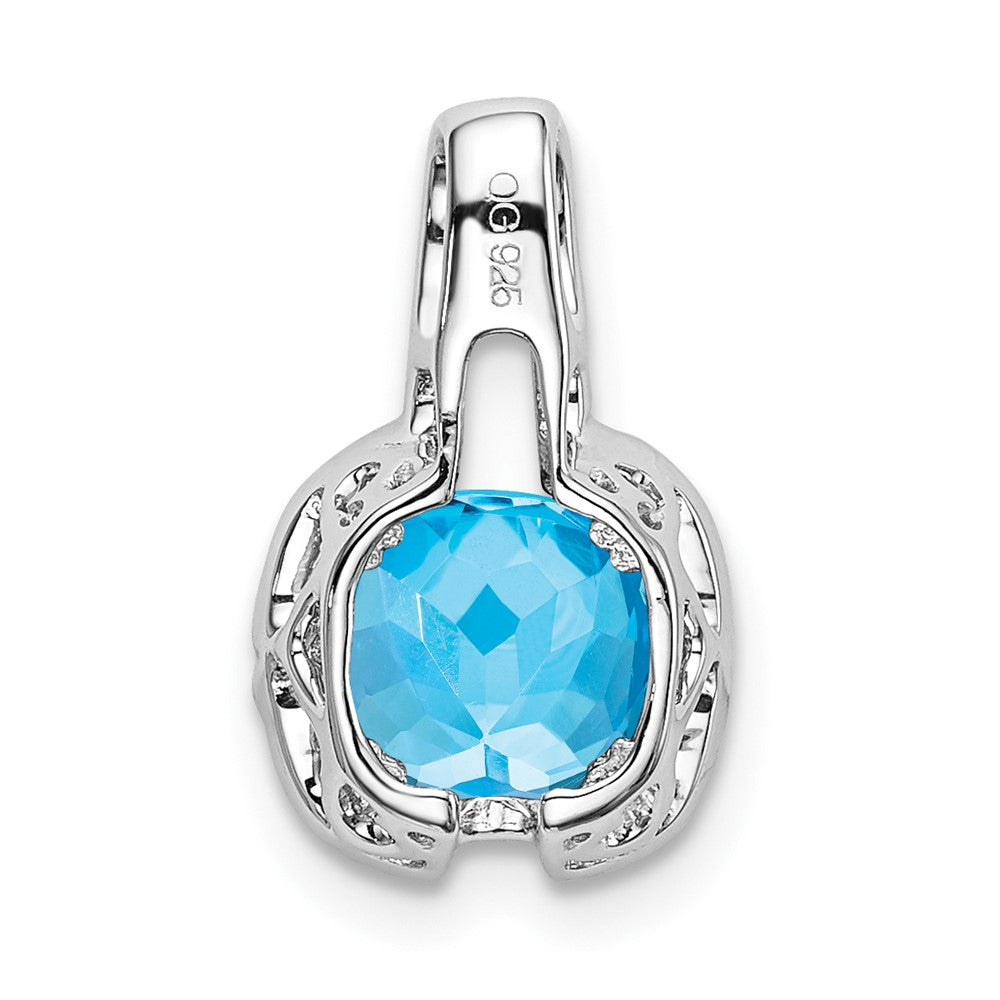 14K Weißgold Kissenschliff-Anhänger mit blauem Topas und echten Diamanten