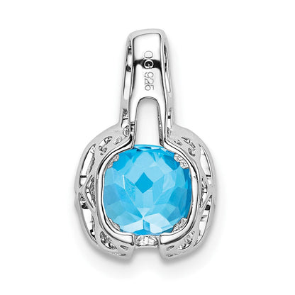 14K Weißgold Kissenschliff-Anhänger mit blauem Topas und echten Diamanten