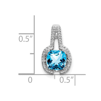 14K Weißgold Kissenschliff-Anhänger mit blauem Topas und echten Diamanten
