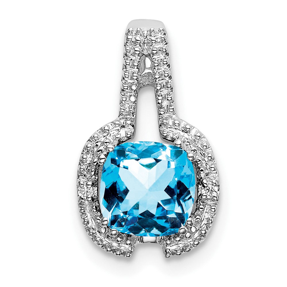 14K Weißgold Kissenschliff-Anhänger mit blauem Topas und echten Diamanten