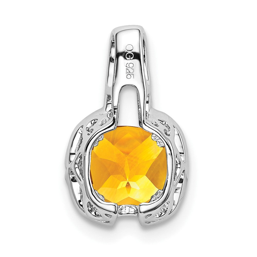 14K Weißgold Anhänger mit Citrin im Kissenschliff und echten Diamanten