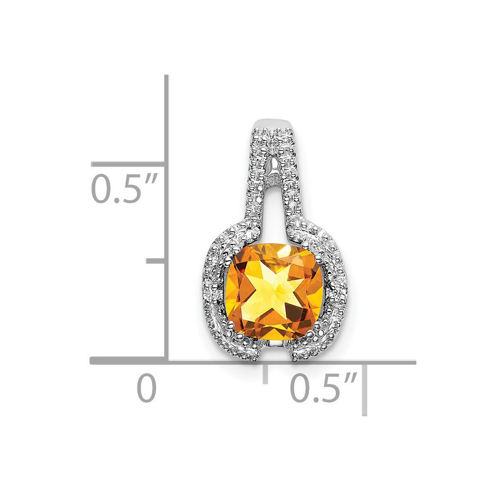 14K Weißgold Anhänger mit Citrin im Kissenschliff und echten Diamanten
