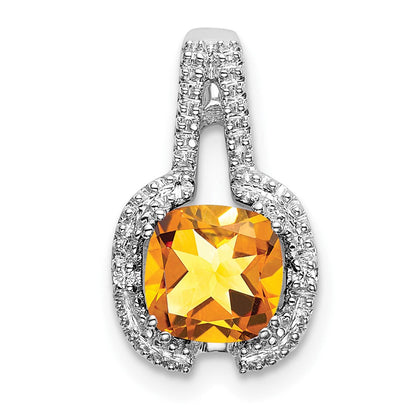 14K Weißgold Anhänger mit Citrin im Kissenschliff und echten Diamanten