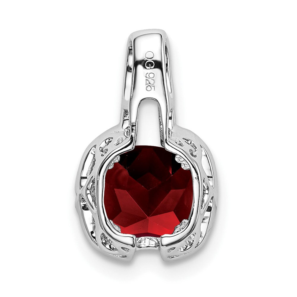 14K Weißgold Anhänger mit Kissenschliff-Granat und echten Diamanten
