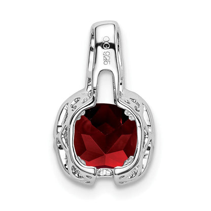 14K Weißgold Anhänger mit Kissenschliff-Granat und echten Diamanten