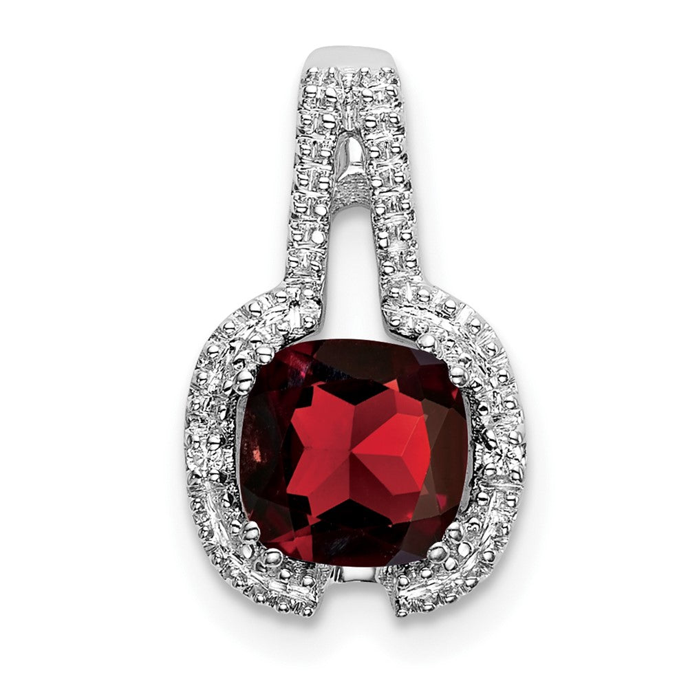 14K Weißgold Anhänger mit Kissenschliff-Granat und echten Diamanten