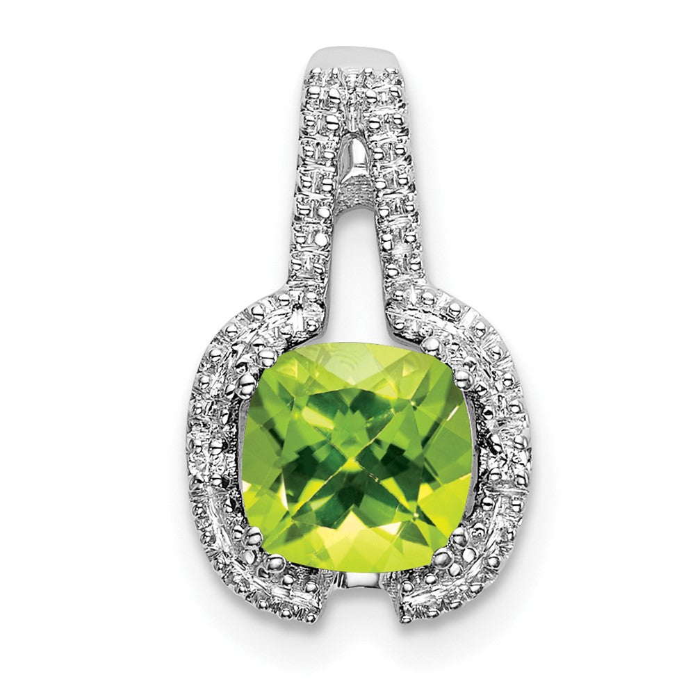 14K Weißgold Anhänger mit Kissenschliff-Peridot und echten Diamanten