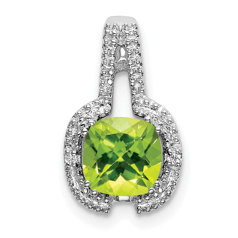 14K Weißgold Anhänger mit Kissenschliff-Peridot und echten Diamanten