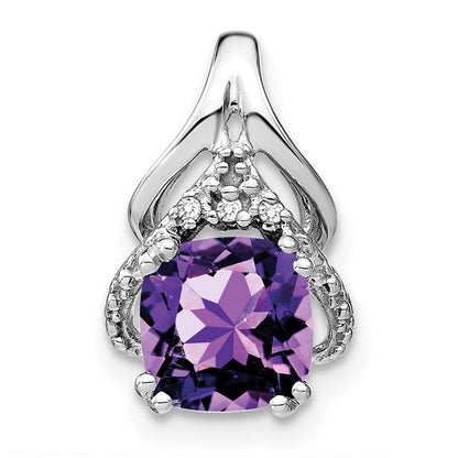 14K Weißgold Anhänger mit Kissenschliff-Amethyst und echten Diamanten