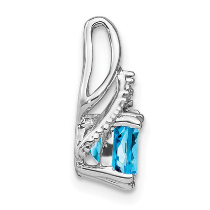 14K Weißgold Anhänger mit Kissenschliff-Blautopas und echten Diamanten