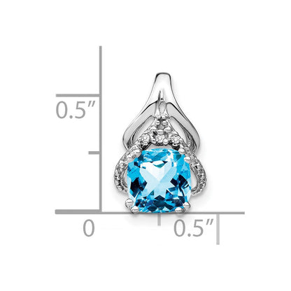 14K Weißgold Anhänger mit Kissenschliff-Blautopas und echten Diamanten