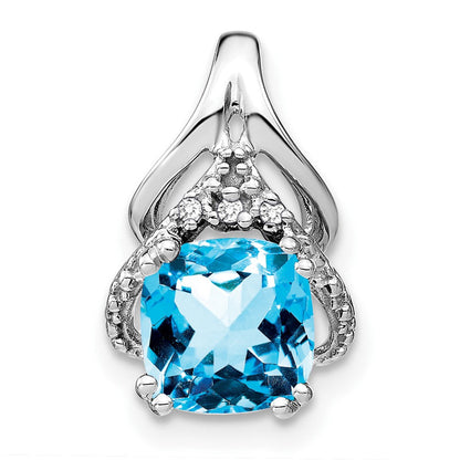 14K Weißgold Anhänger mit Kissenschliff-Blautopas und echten Diamanten