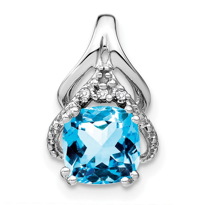 14K Weißgold Anhänger mit Kissenschliff-Blautopas und echten Diamanten