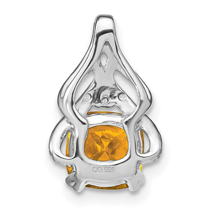 14K Weißgold Anhänger mit Kissenschliff-Citrin und echten Diamanten
