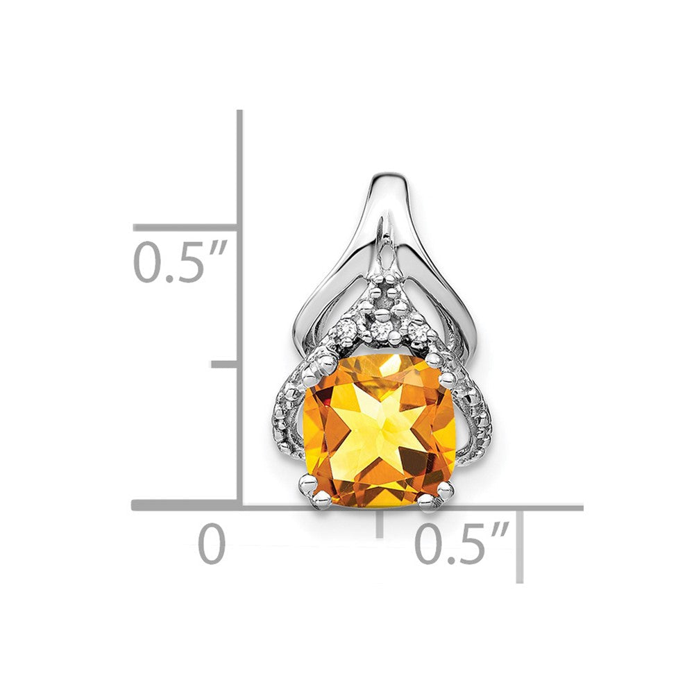 14K Weißgold Anhänger mit Kissenschliff-Citrin und echten Diamanten