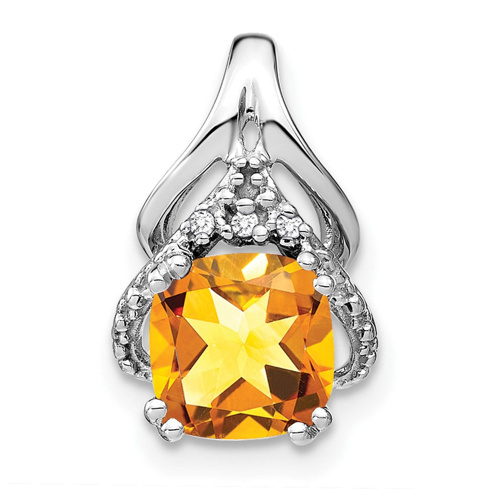 14K Weißgold Anhänger mit Kissenschliff-Citrin und echten Diamanten