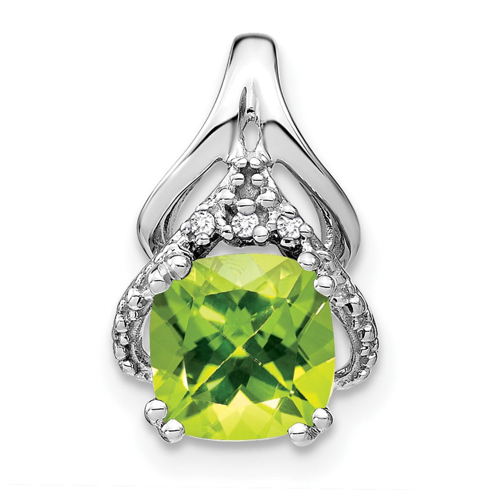 14K Weißgold Anhänger mit Kissenschliff-Peridot und echten Diamanten