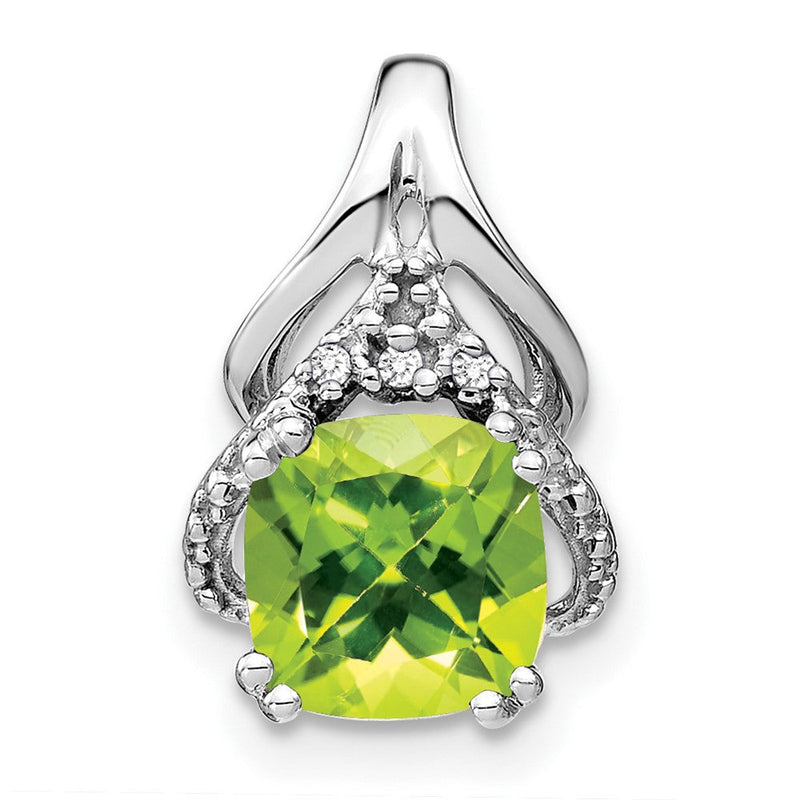 14K Weißgold Anhänger mit Kissenschliff-Peridot und echten Diamanten