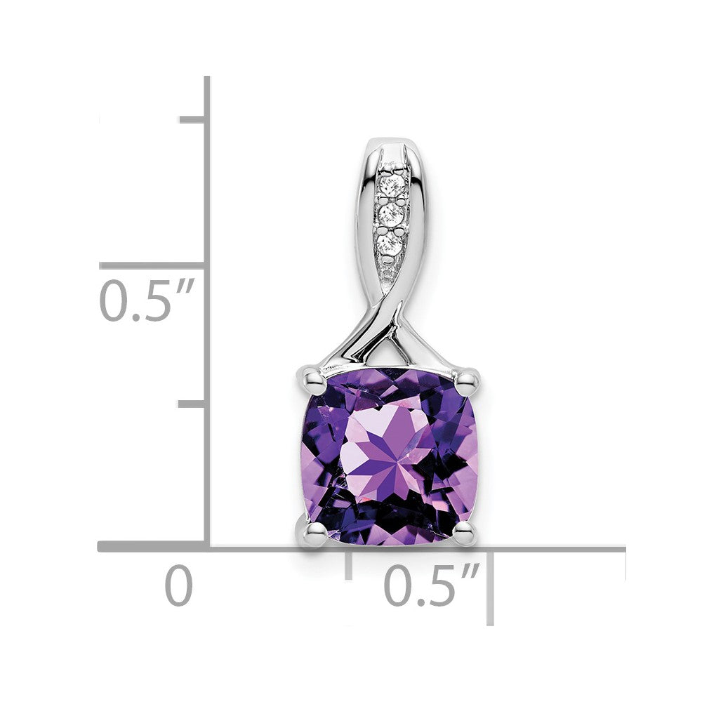 14K Weißgold Anhänger mit Amethyst im Kissenschliff und echten Diamanten