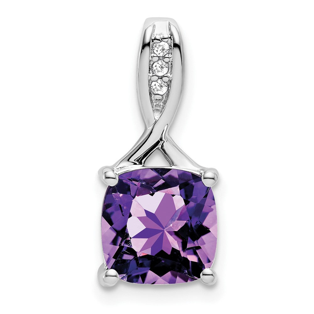 14K Weißgold Anhänger mit Amethyst im Kissenschliff und echten Diamanten
