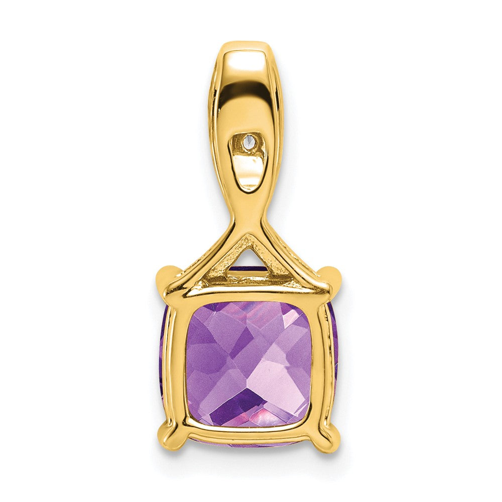 14K Gelbgold Anhänger mit Kissenschliff-Amethyst und echten Diamanten
