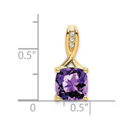 14K Gelbgold Anhänger mit Kissenschliff-Amethyst und echten Diamanten