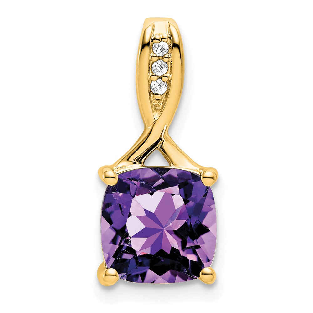 14K Gelbgold Anhänger mit Kissenschliff-Amethyst und echten Diamanten