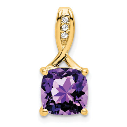 14K Gelbgold Anhänger mit Kissenschliff-Amethyst und echten Diamanten