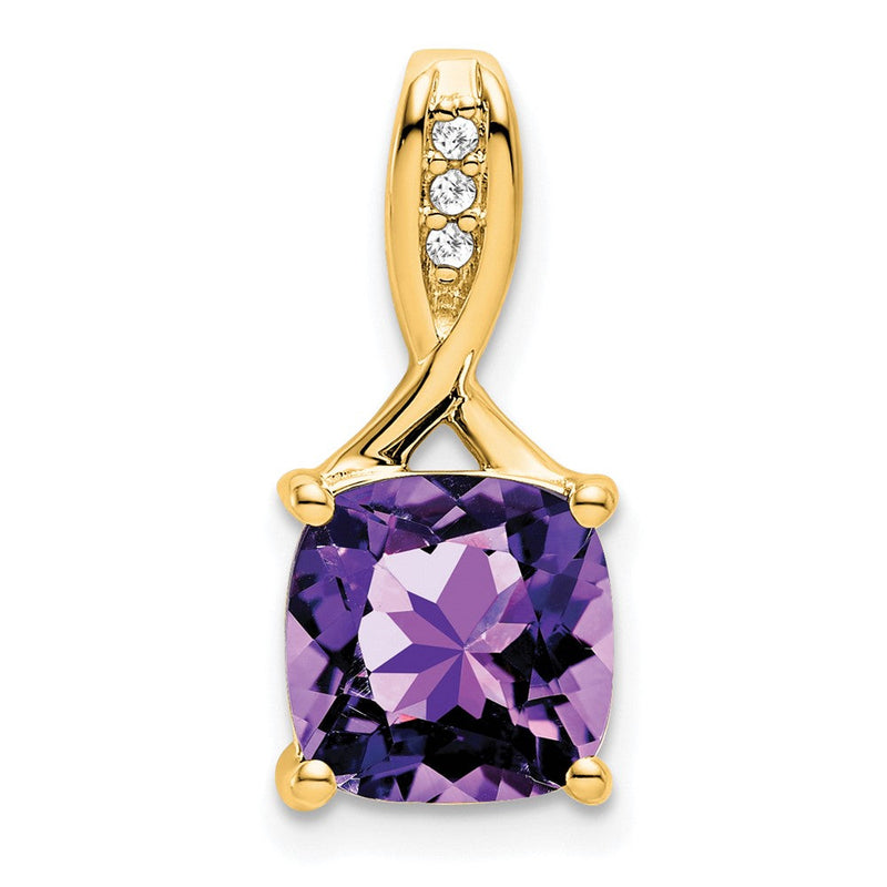 14K Gelbgold Anhänger mit Kissenschliff-Amethyst und echten Diamanten