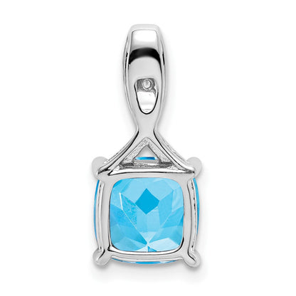 14K Weißgold Anhänger mit Kissenschliff-Blautopas und echten Diamanten
