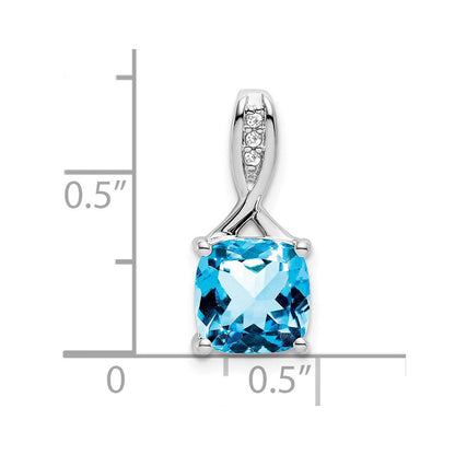 14K Weißgold Anhänger mit Kissenschliff-Blautopas und echten Diamanten