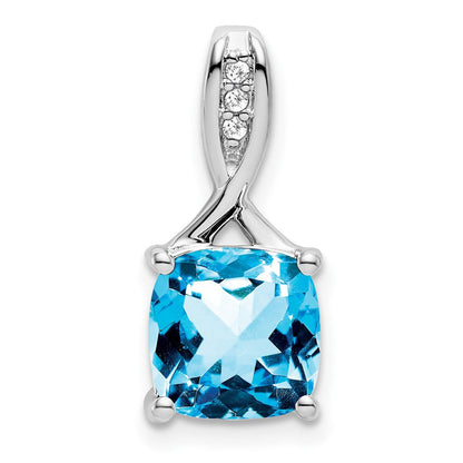 14K Weißgold Anhänger mit Kissenschliff-Blautopas und echten Diamanten